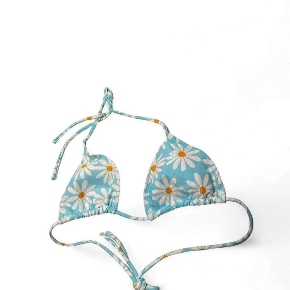 Blue and white daisy bikini top